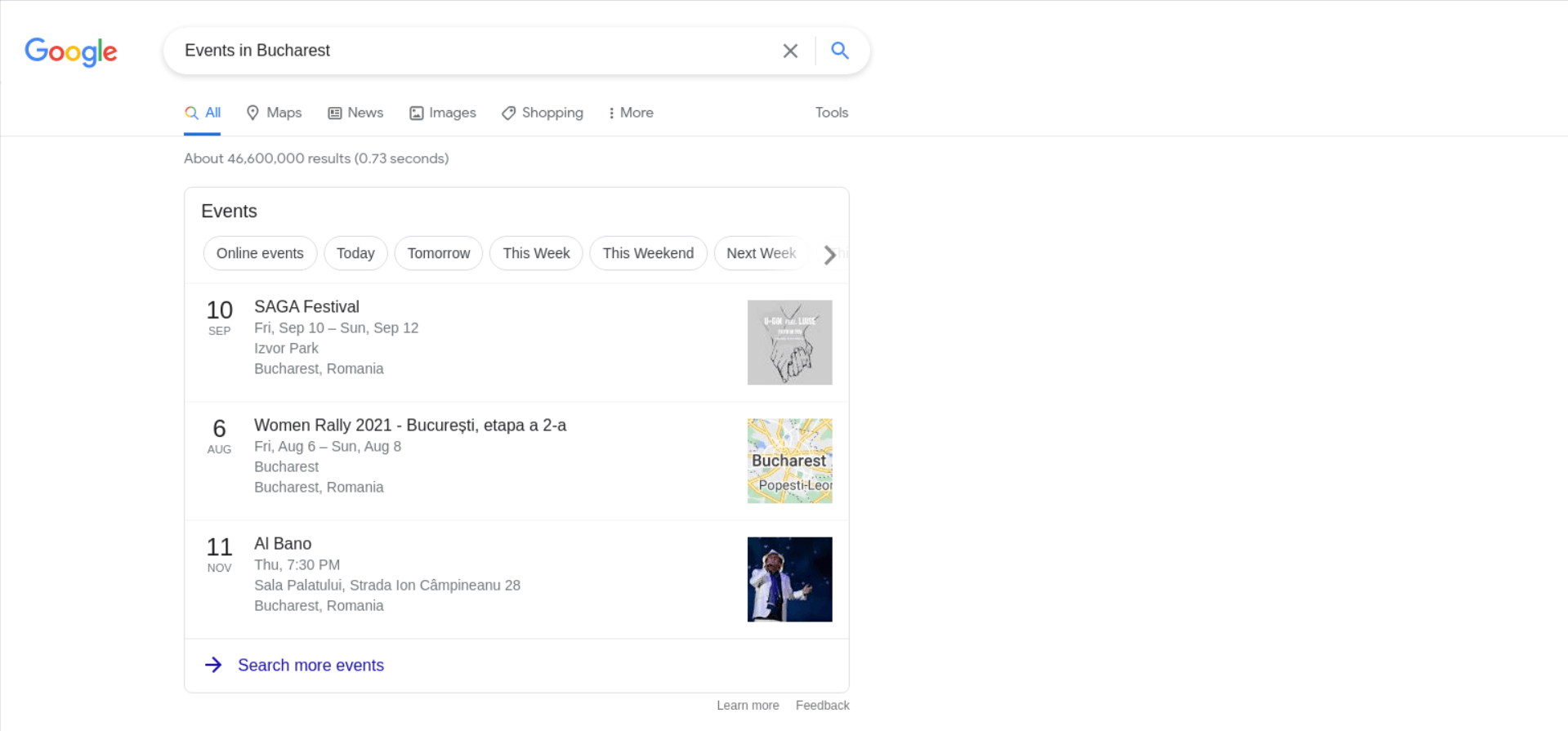 Event Results example