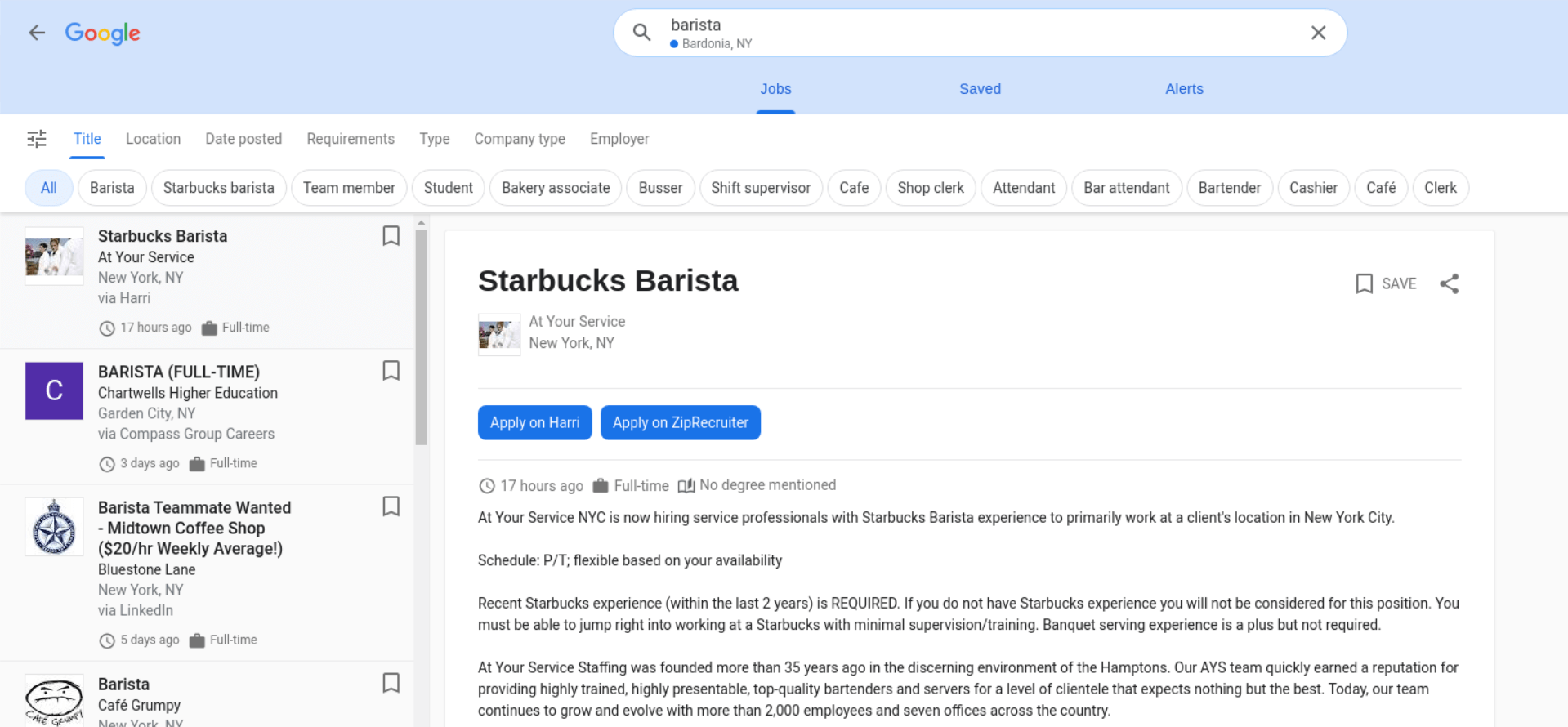 Google Jobs API example